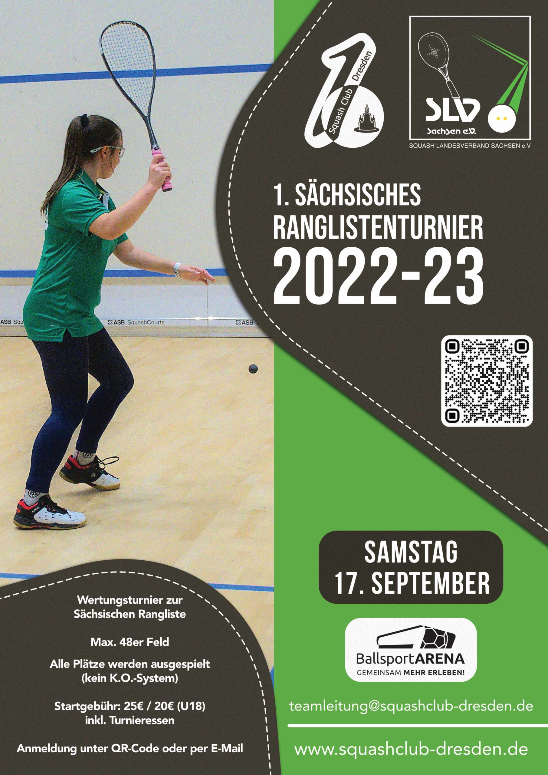 Plakat 1. Sächsiches Squash Ranglistenturnier 2022-23