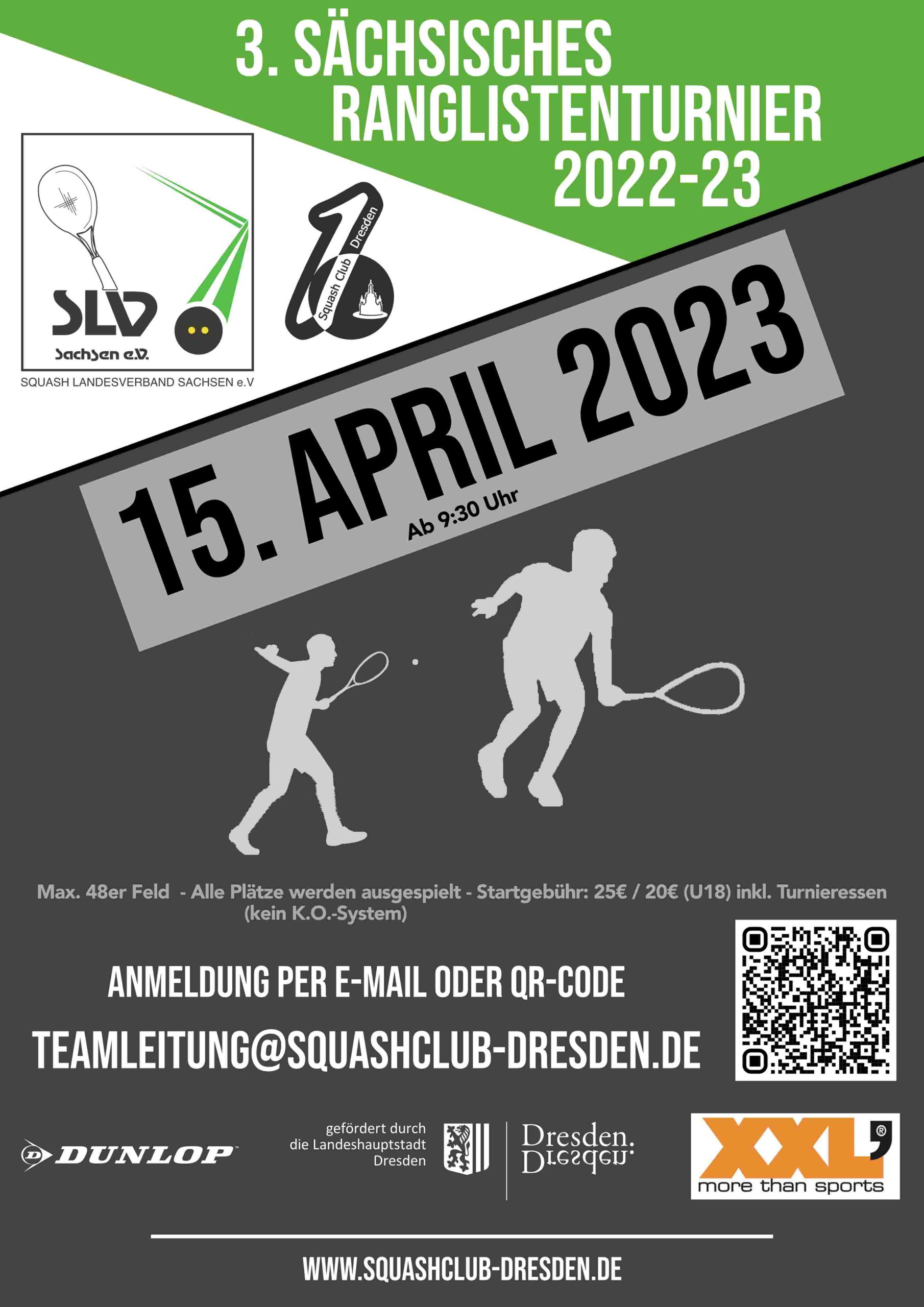 Plakat 3. Sächsisches Squash Ranglistenturnier 2022-23 im XXL more than sports Dresden