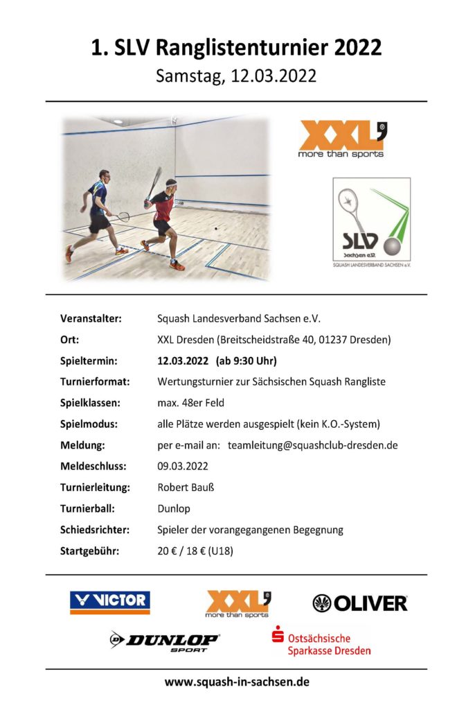 Plakat 1. Sächsiche Squash Ranglisteturnier 2022