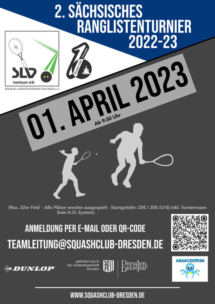 Plakat 2. Sächsisches Squash Ranglistenturnier 2022-23 im Aquacentrum Teplice