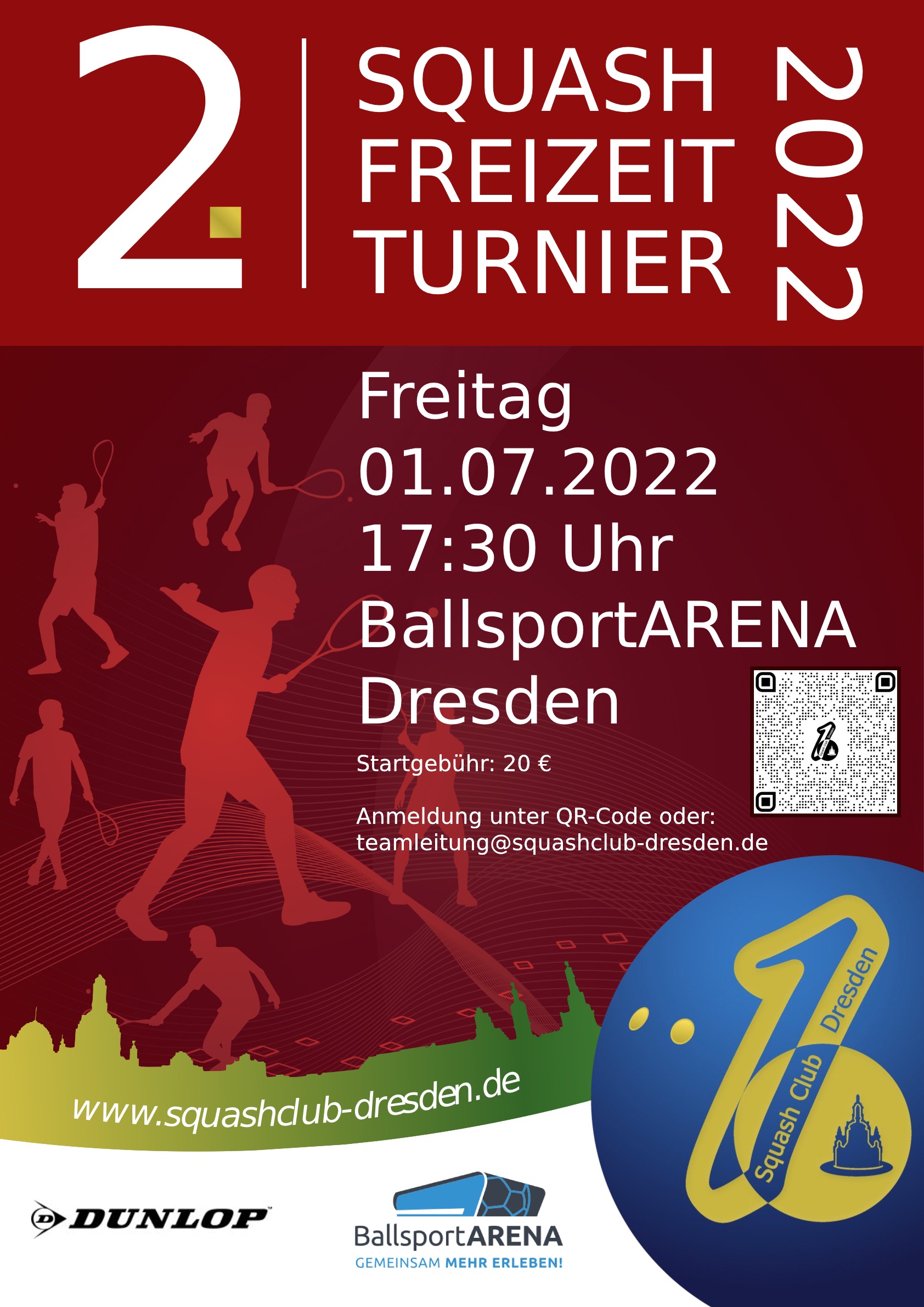Plakat 2. Squash Freizeitturnier 2022 in der BallsportARENA Dresden